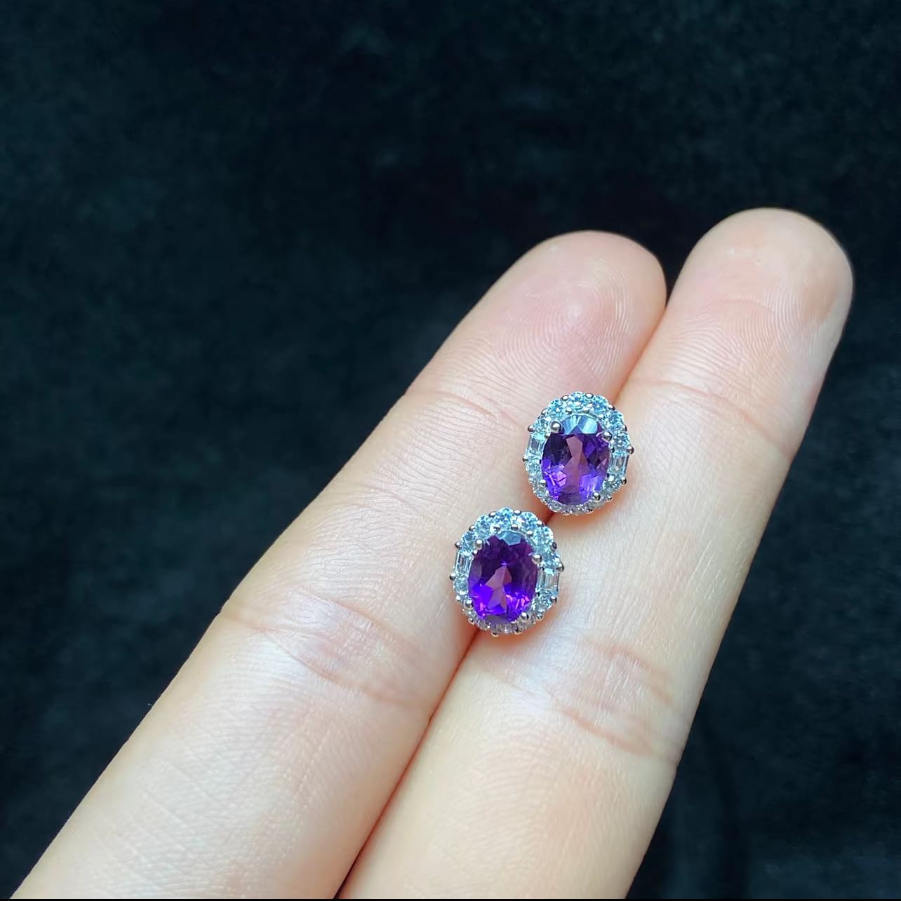 Kristallen Oorbellen S925 Zilver Ingelegde Amethist Oorbellen 4.6