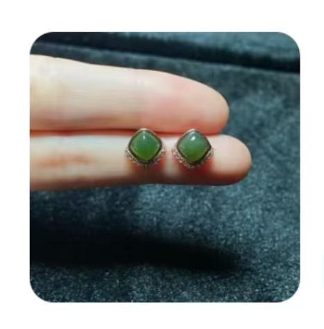 S925 Zilver Ingelegde Hetian Jade Oorbellen 5.5