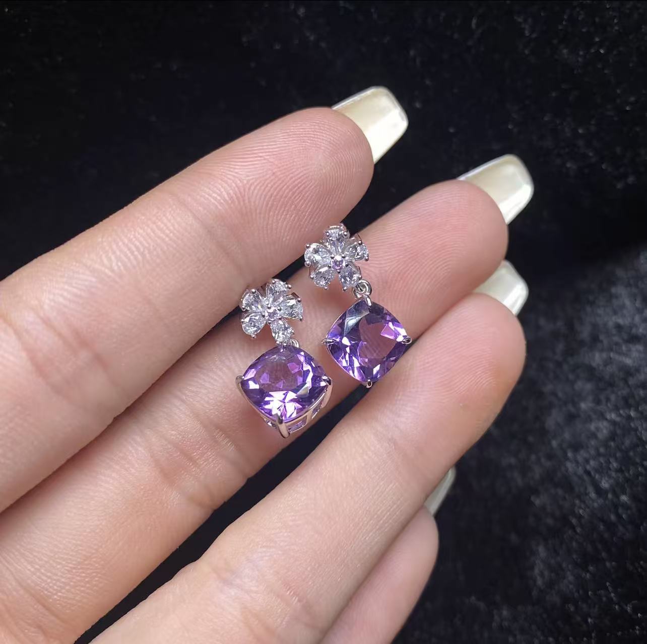 S925 Zilver Ingelegde Amethist Oorbellen 8.8