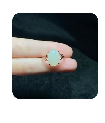 S925 Zilver Ingelegde Hotan Jade Eierring 10.14