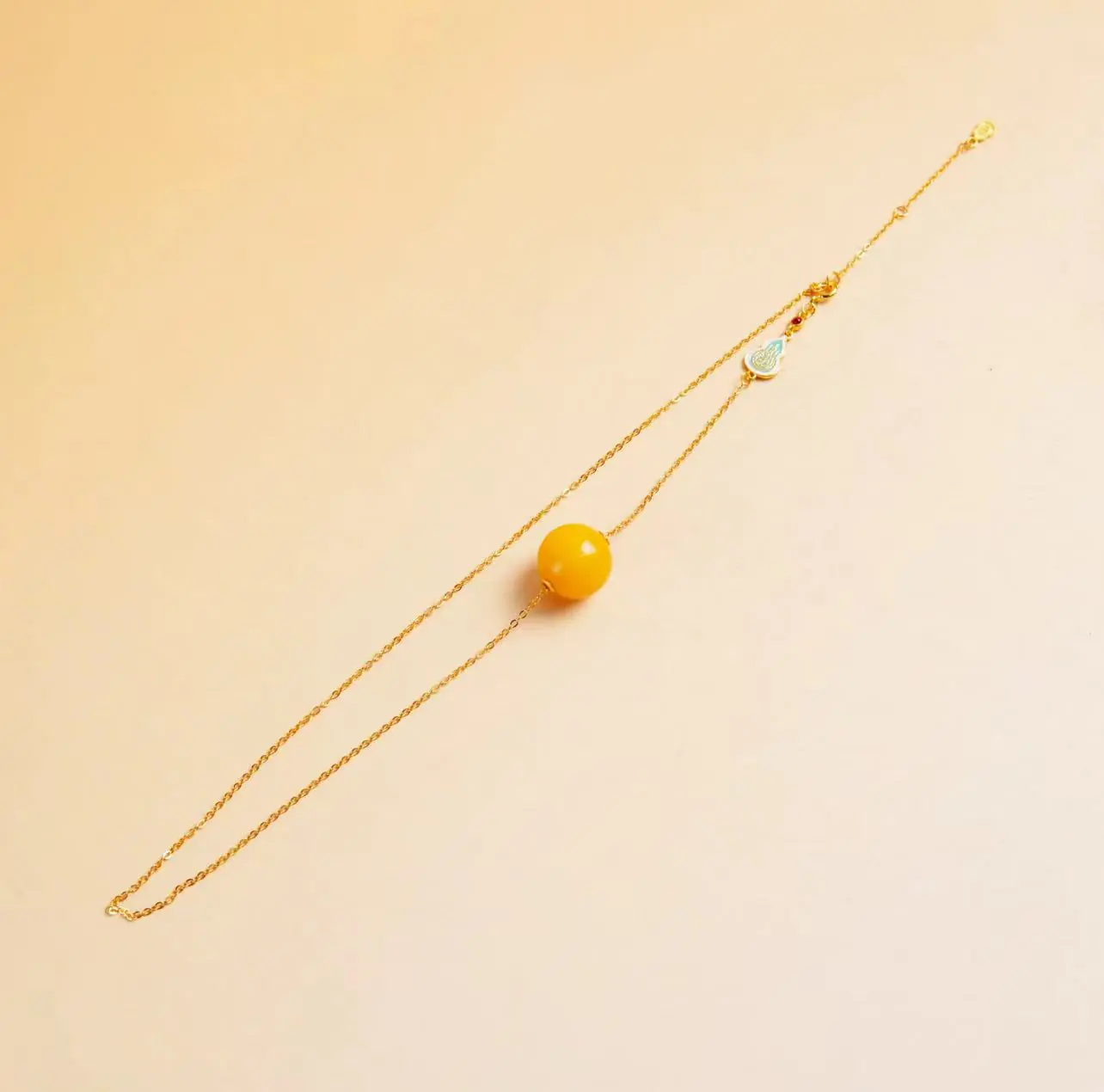 Ronde Kraal Barnsteen Hanger met S925 Zilveren Ketting