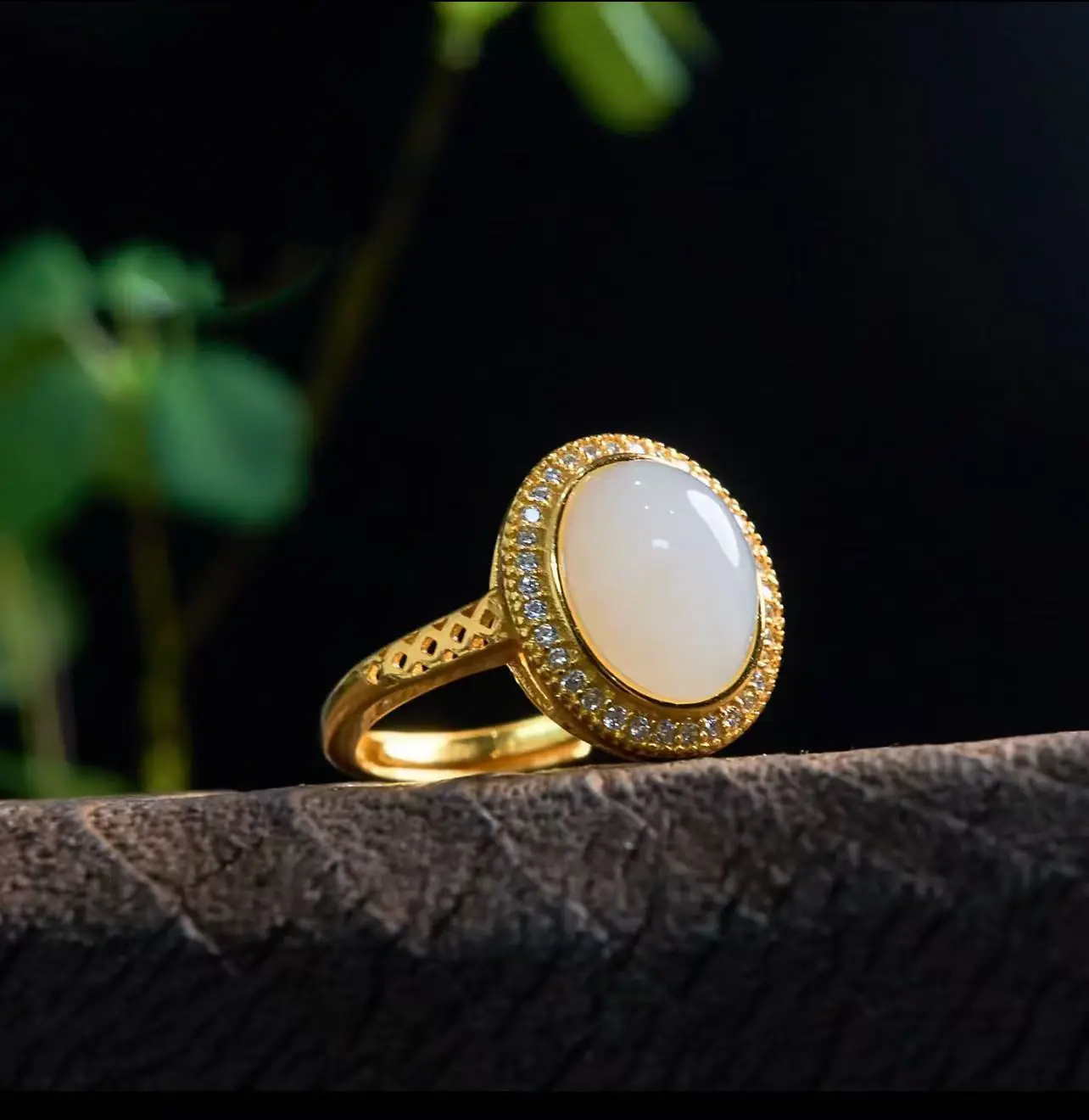 S925 Cabochon Verstelbare Hetian Jade Ring