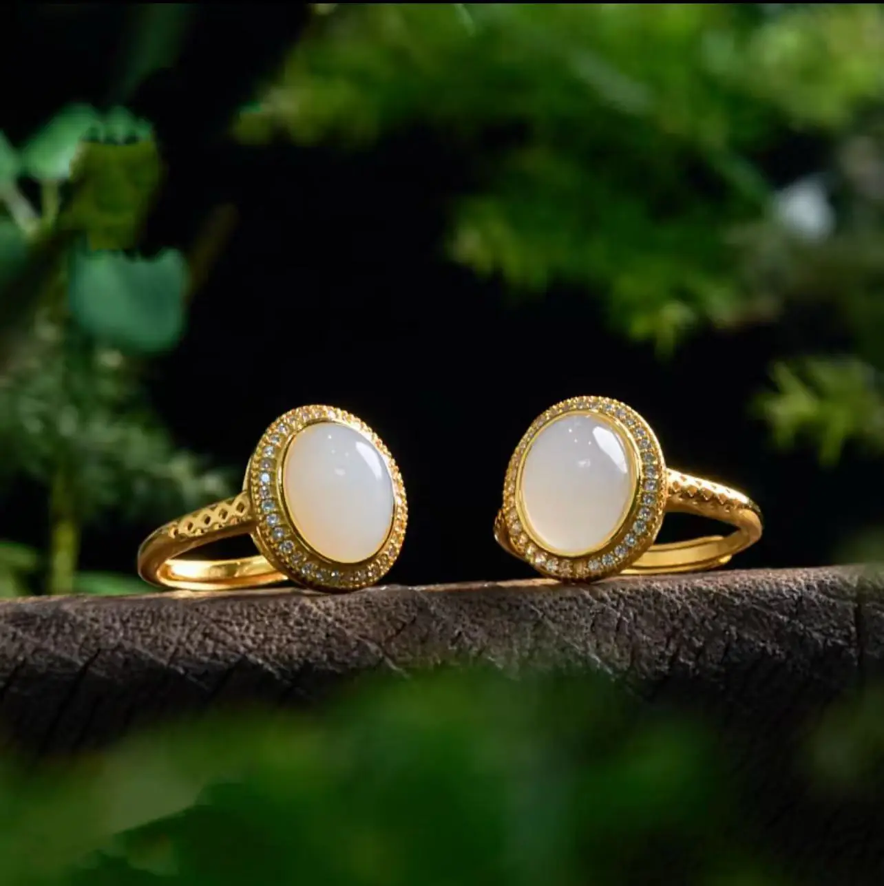 S925 Cabochon Verstelbare Hetian Jade Ring - Afbeelding 2