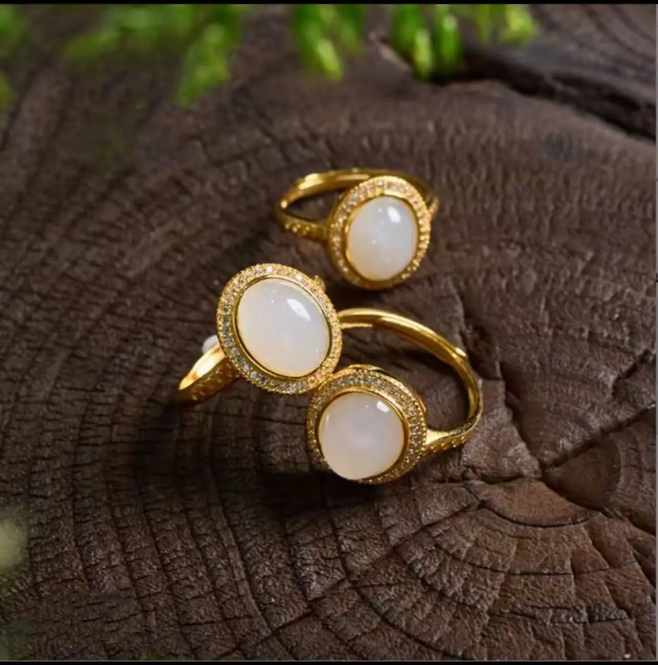 S925 Cabochon Verstelbare Hetian Jade Ring - Afbeelding 3