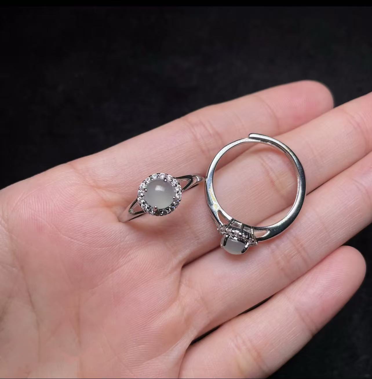 S925 Jade Ring met Cabochonzetting