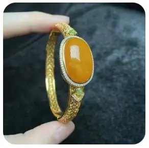 S925 zilver ingelegde Barnsteen cabochon Armband