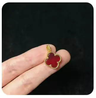 S925 zilver ingelegde Rood Amber Klaver Hanger