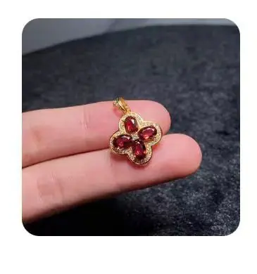 S925 zilver ingelegde Granaat Klaver Hanger