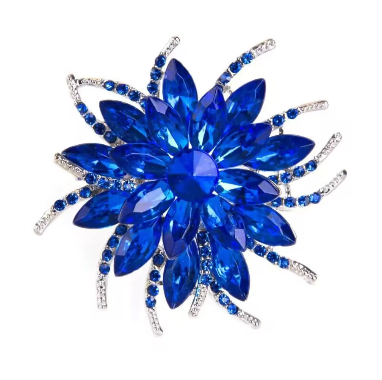 Saffierblauwe Bloem Broche in Koperlegering