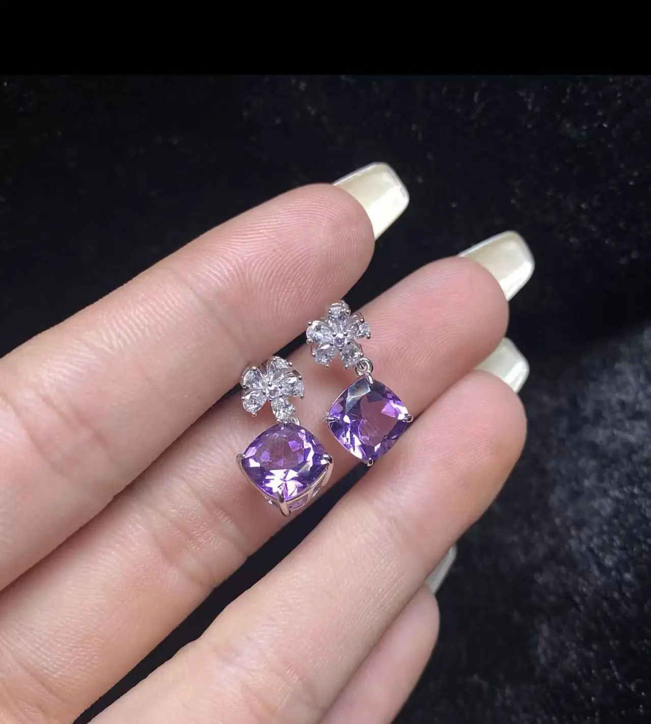 S925 zilver ingelegde Amethist Oorbellen - Afbeelding 3